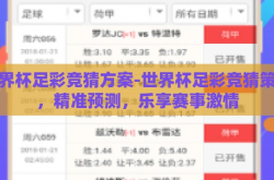 世界杯足彩竞猜方案-世界杯足彩竞猜策略，精准预测，乐享赛事激情