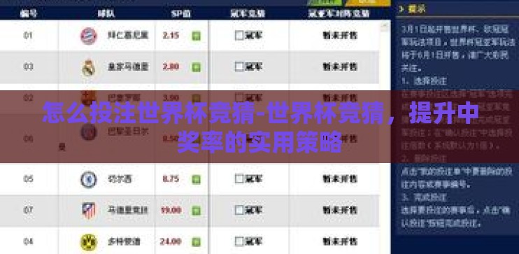 怎么投注世界杯竞猜-世界杯竞猜，提升中奖率的实用策略