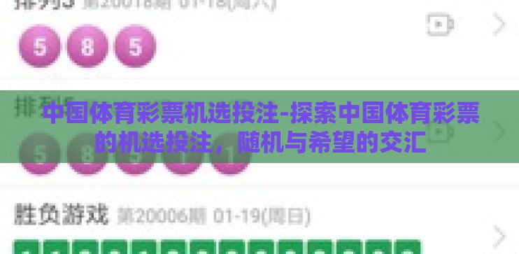 中国体育彩票机选投注-探索中国体育彩票的机选投注，随机与希望的交汇