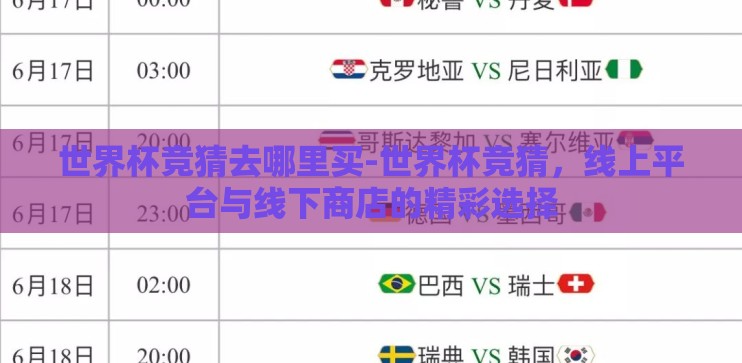 世界杯竞猜去哪里买-世界杯竞猜，线上平台与线下商店的精彩选择