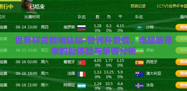 世界杯竞猜电脑版-世界杯竞猜，电脑版带来的新体验与策略分析