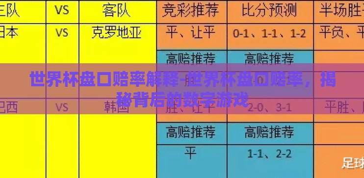 世界杯盘口赔率解释-世界杯盘口赔率，揭秘背后的数字游戏