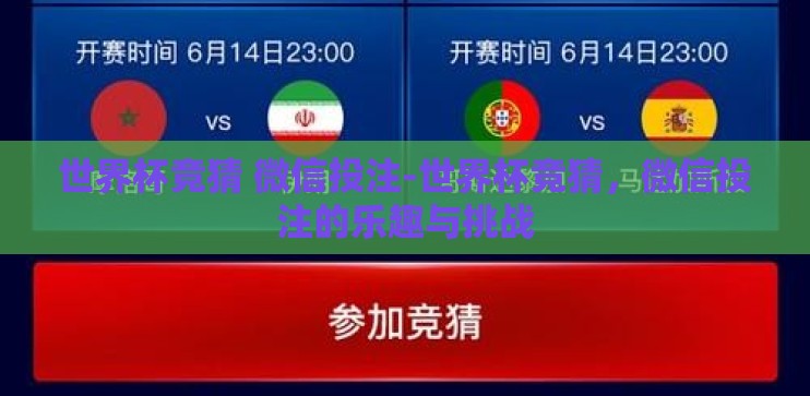 世界杯竞猜 微信投注-世界杯竞猜，微信投注的乐趣与挑战