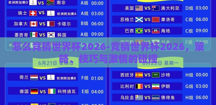 怎么竞猜世界杯2026-竞猜世界杯2026，策略、技巧与激情的碰撞