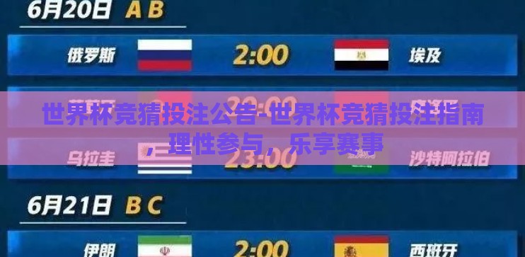 世界杯竞猜投注公告-世界杯竞猜投注指南，理性参与，乐享赛事