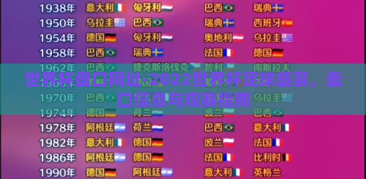 世界杯盘口网址-2022世界杯足球盛宴，盘口信息与观赛指南