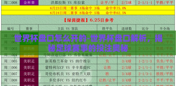 世界杯盘口怎么开的-世界杯盘口解析，揭秘足球赛事的投注奥秘