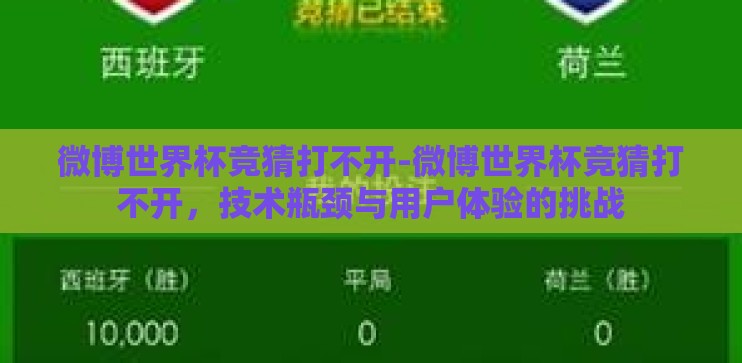 微博世界杯竞猜打不开-微博世界杯竞猜打不开，技术瓶颈与用户体验的挑战