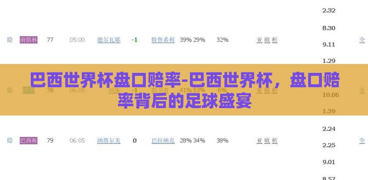巴西世界杯盘口赔率-巴西世界杯,盘口赔率背后的足球盛宴 巴西世界杯盘口赔率-巴西世界杯,盘口赔率背后的足球盛宴