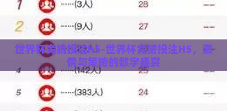 世界杯竞猜投注h5-世界杯竞猜投注H5，激情与策略的数字盛宴