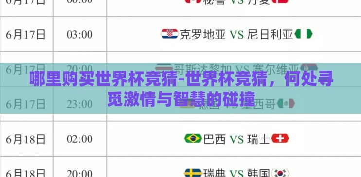 哪里购买世界杯竞猜-世界杯竞猜，何处寻觅激情与智慧的碰撞